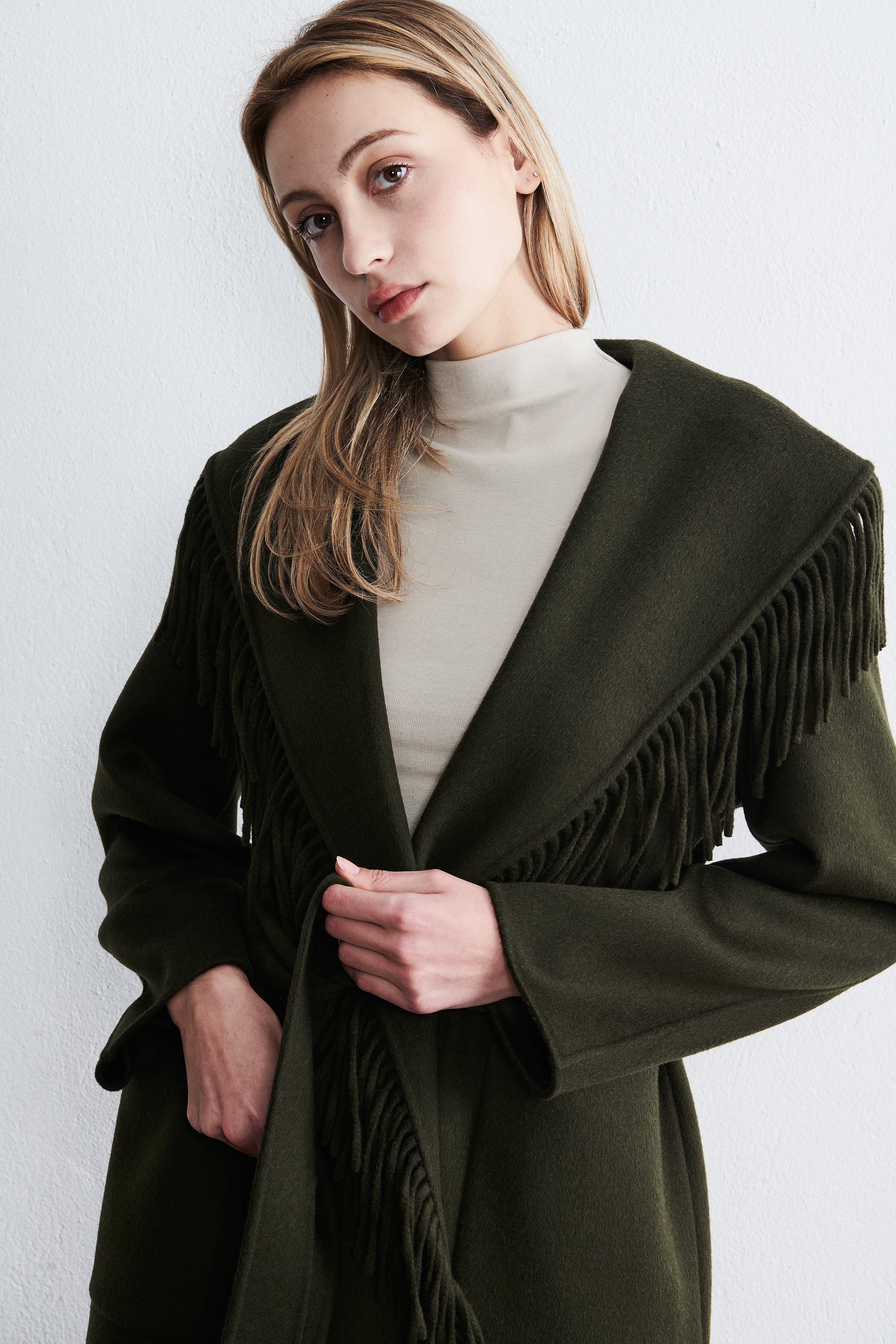 Cape Town Fringe Coat Forest Moss