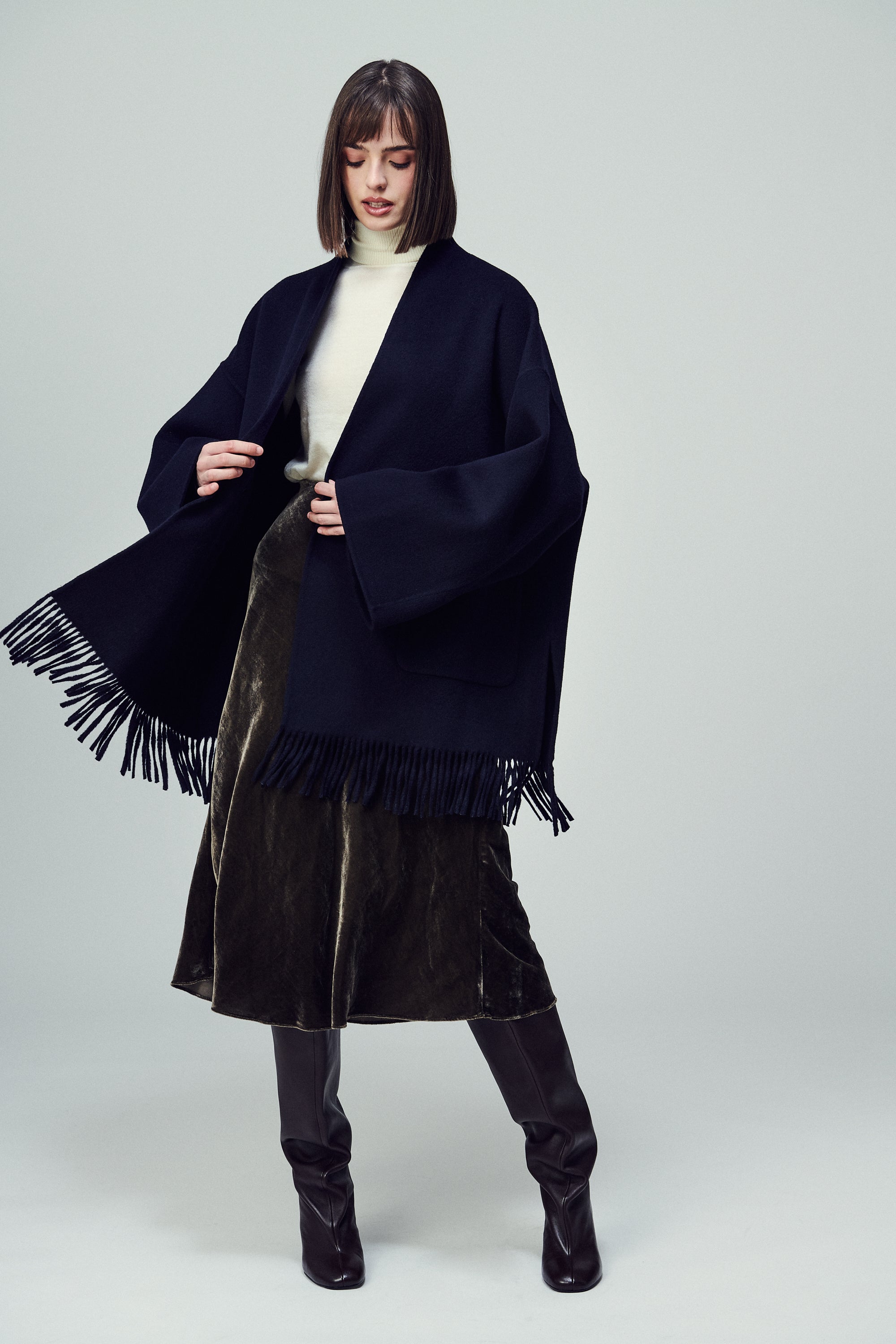Lyon Fringed Cape Midnight