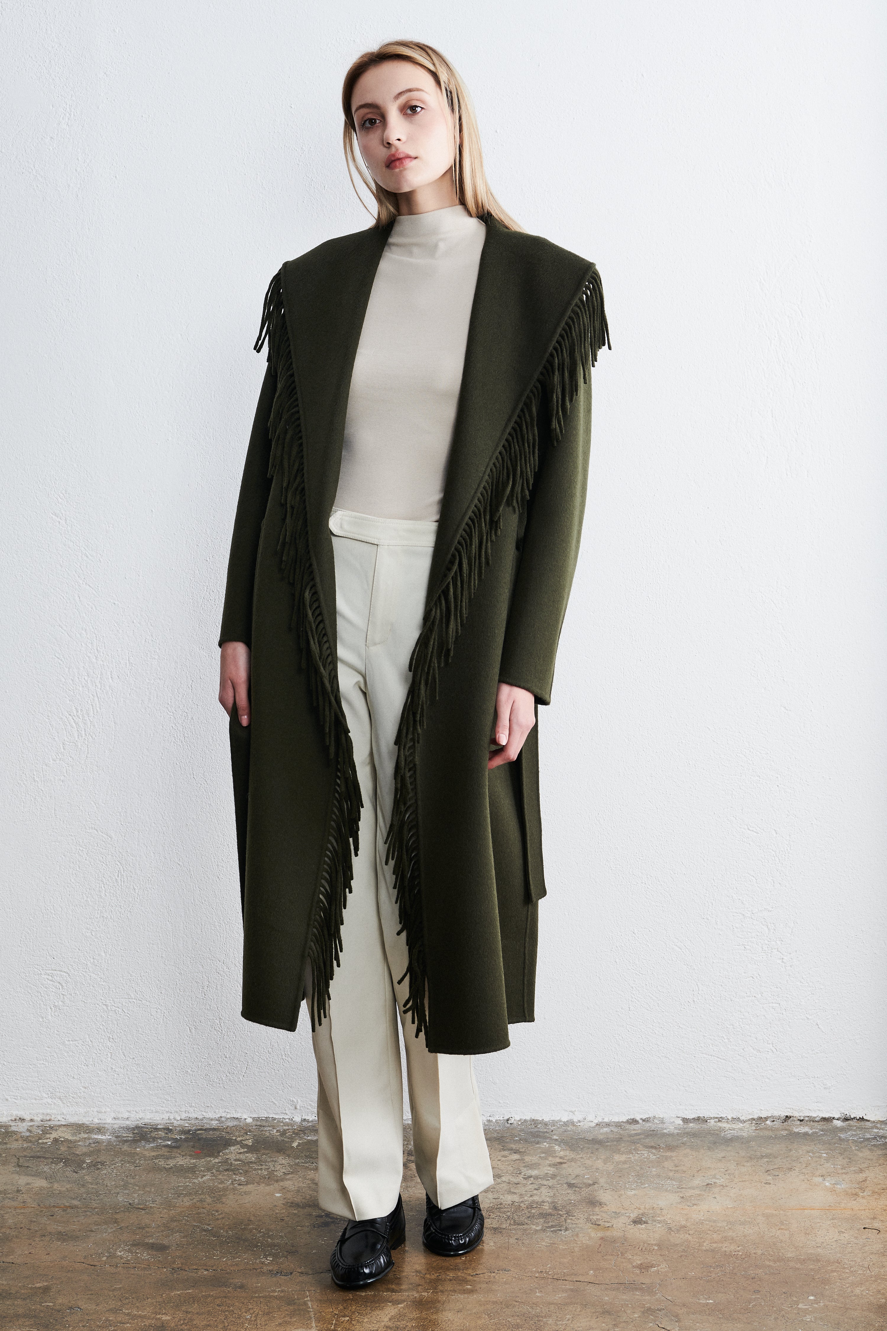 Cape Town Fringe Coat Forest Moss