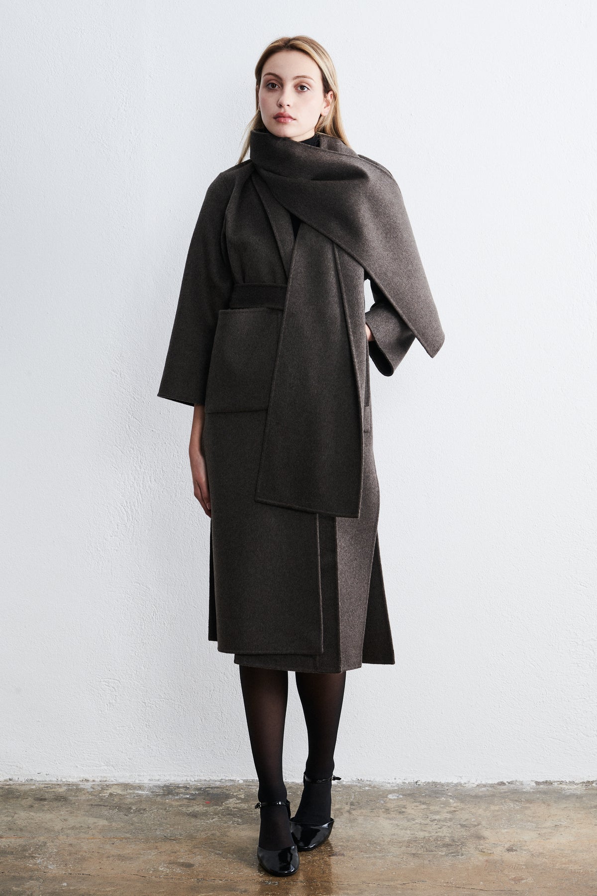 Bruxelles Long Scarf Coat Mocha Heather