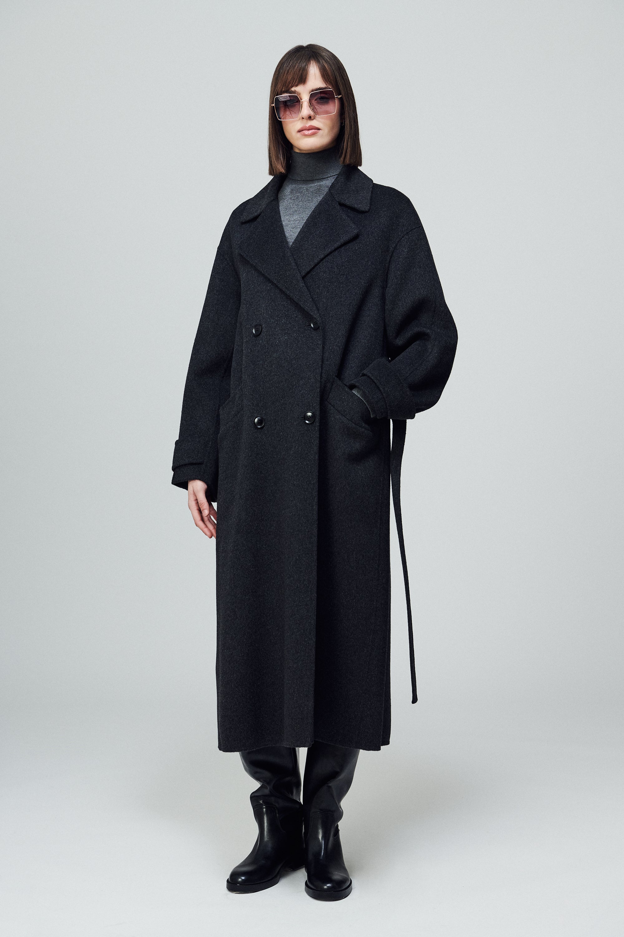 Savile Oversized Double-Breasted Coat Smoke