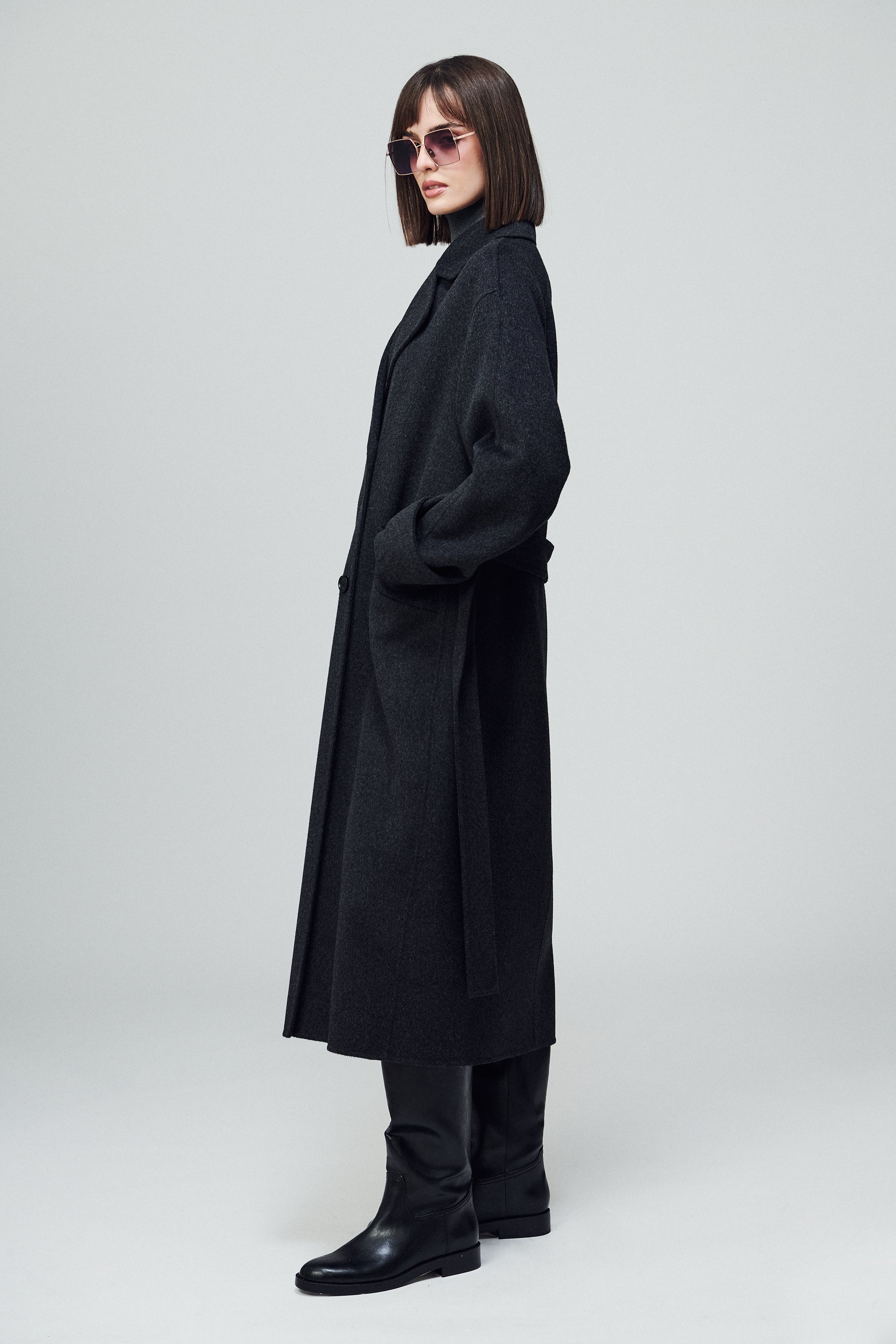 Savile Oversized Double-Breasted Coat Smoke