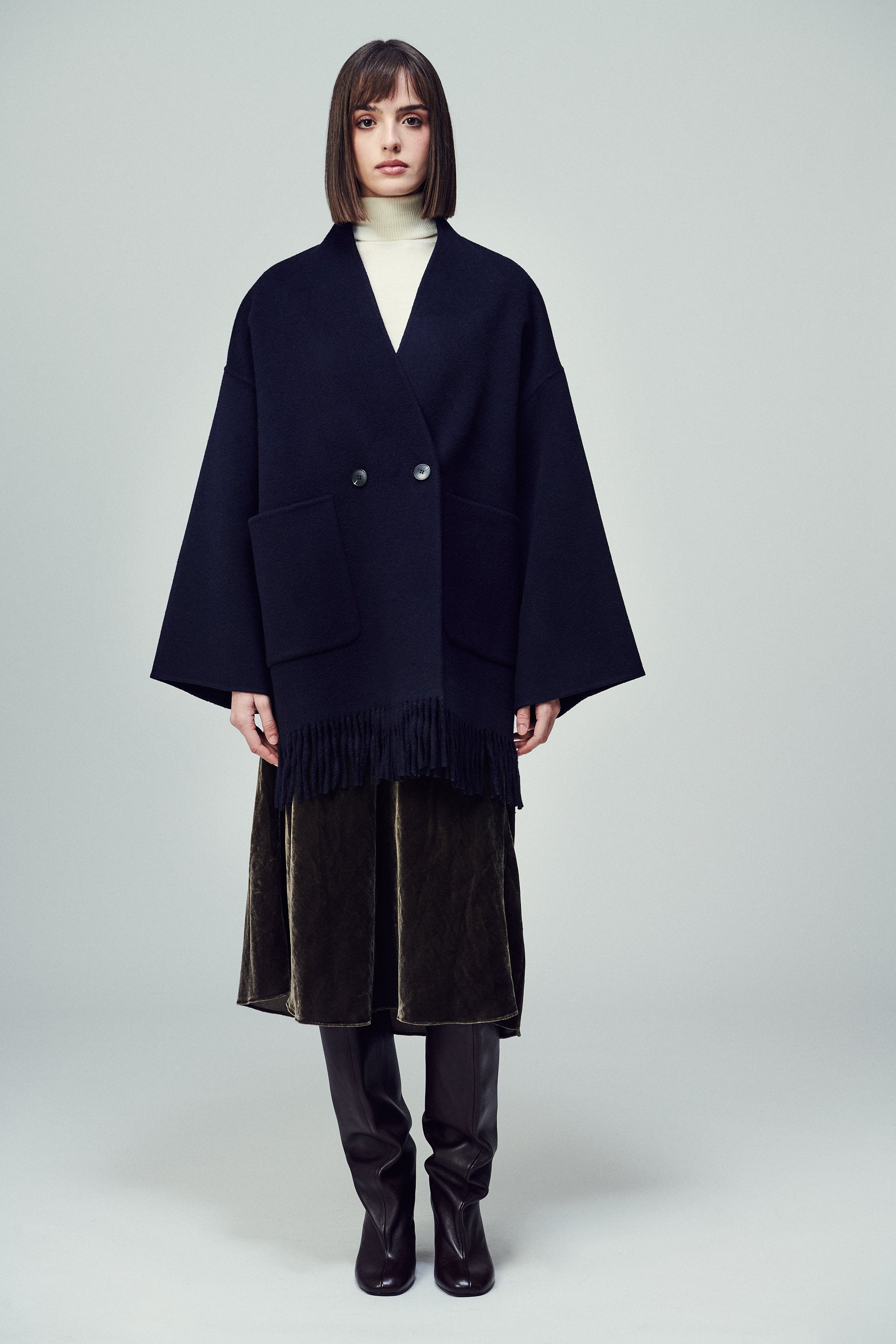 Lyon Fringed Cape  Midnight