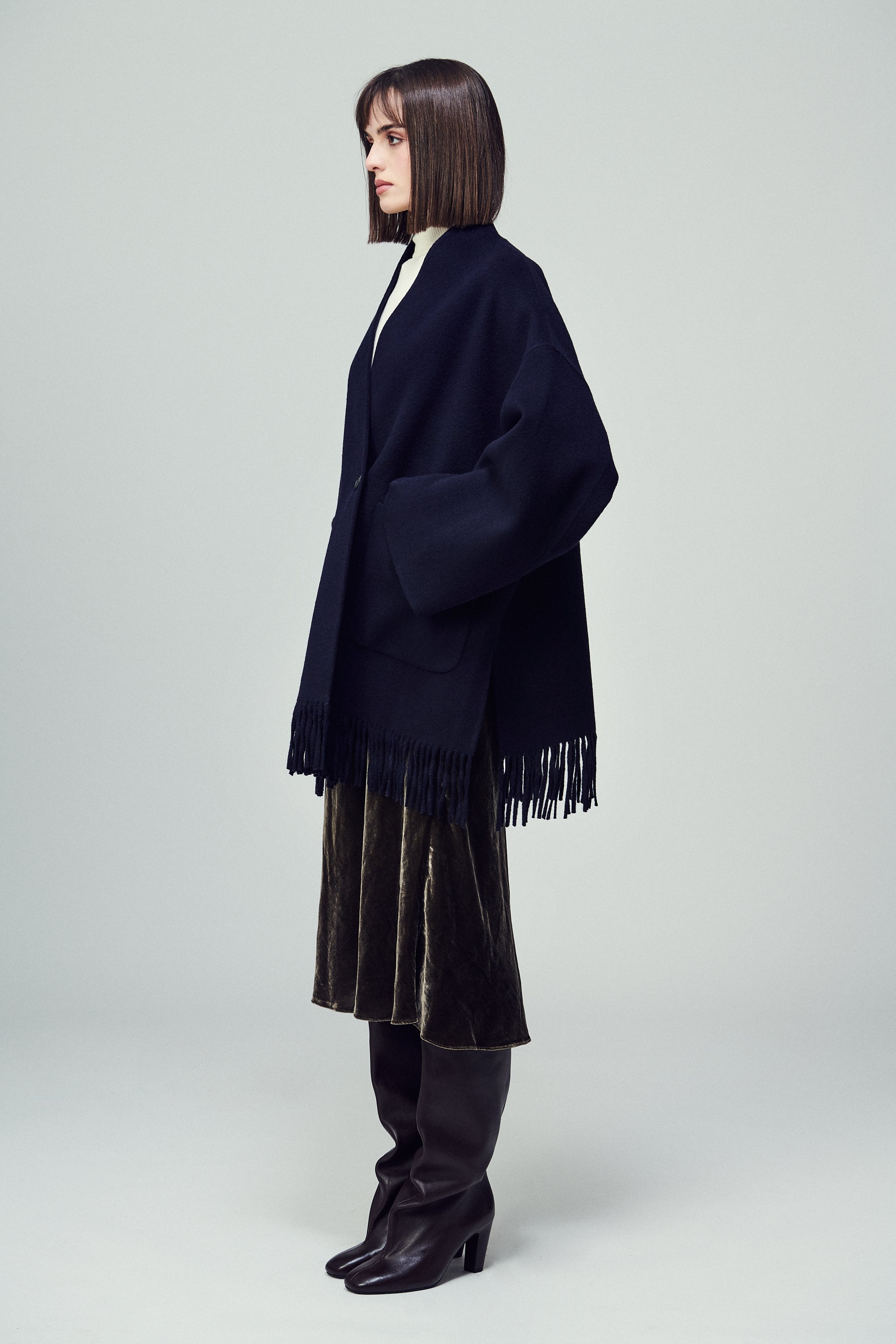Lyon Fringed Cape  Midnight