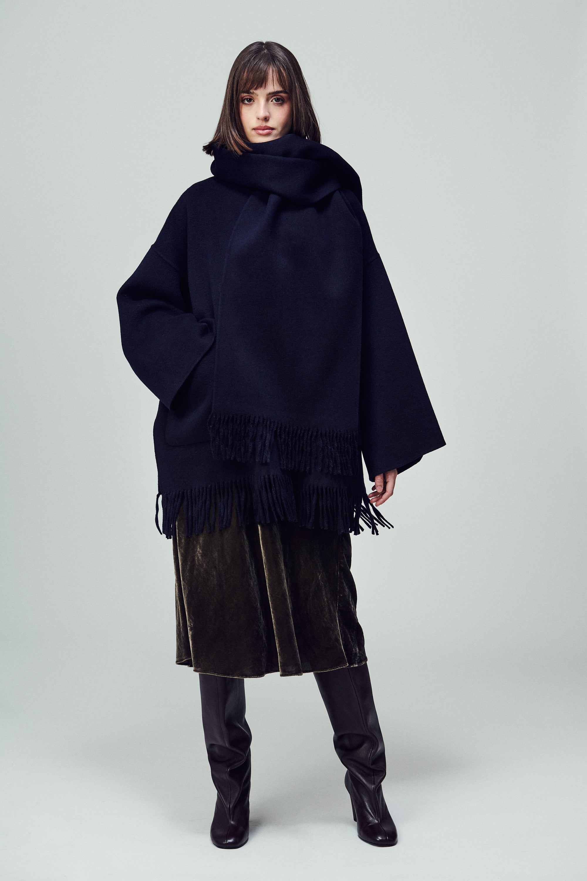 Lyon Fringed Scarf Midnight