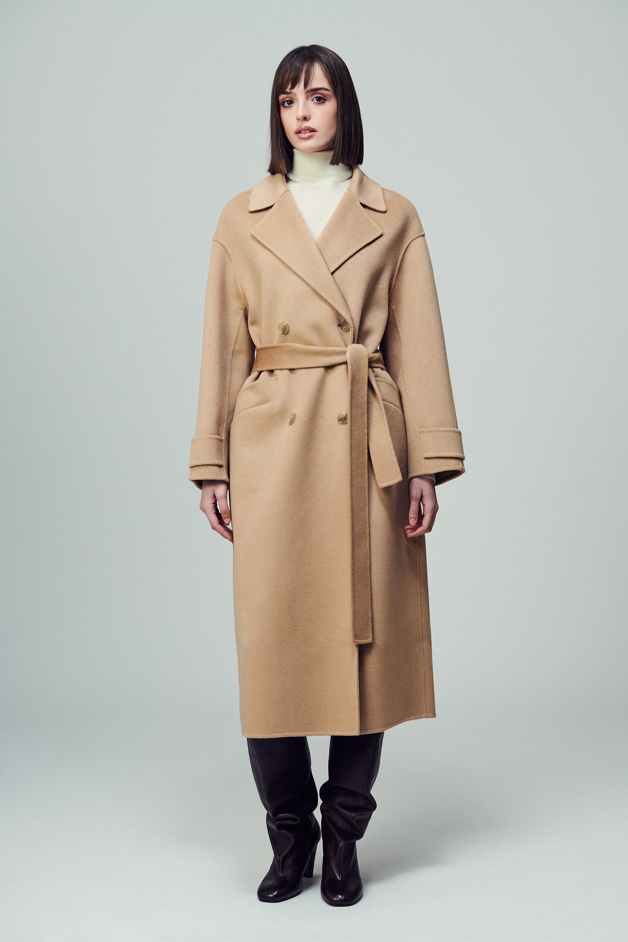 Savile Oversized Double-Breasted Coat Desert