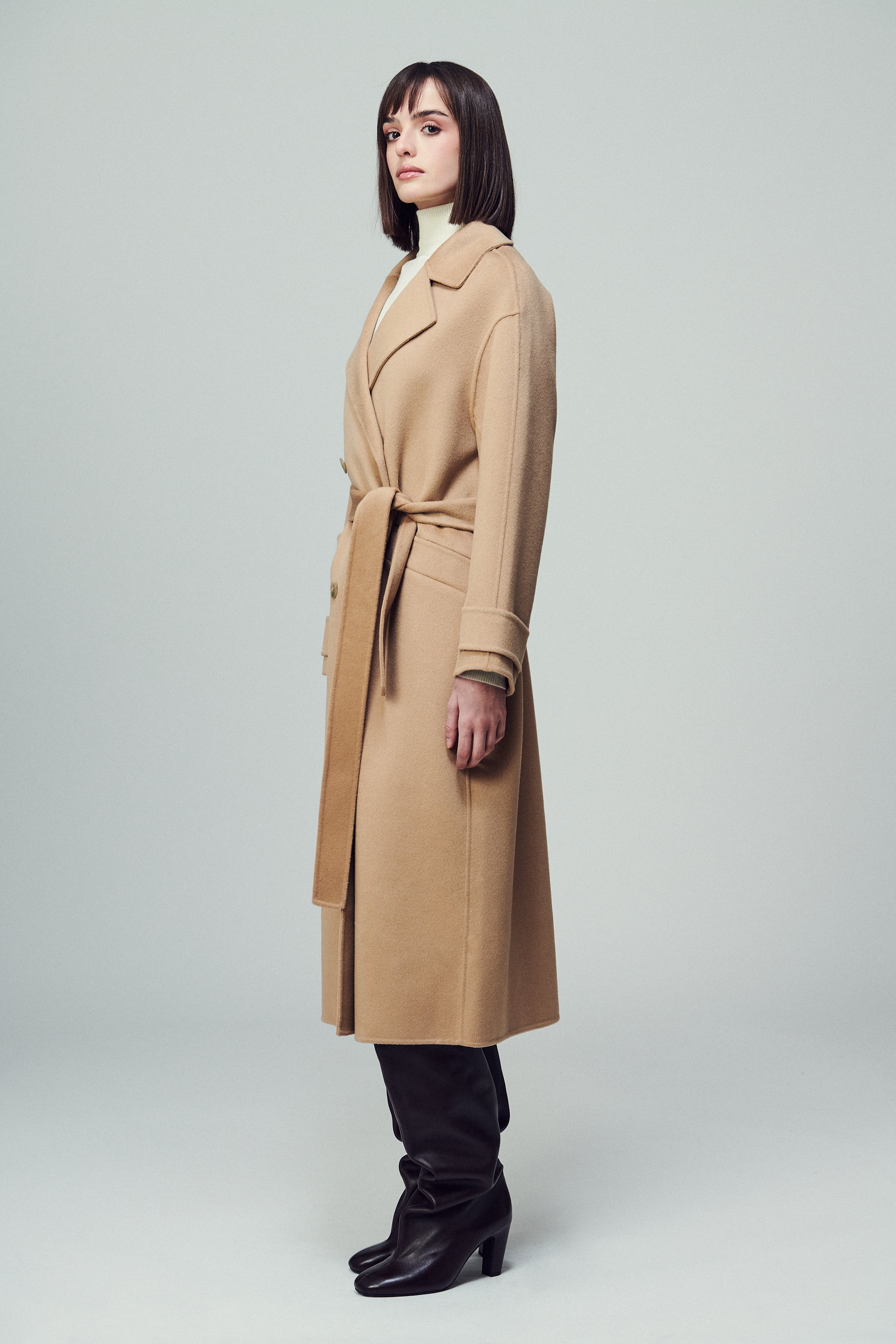 Savile Oversized Double-Breasted Coat Desert