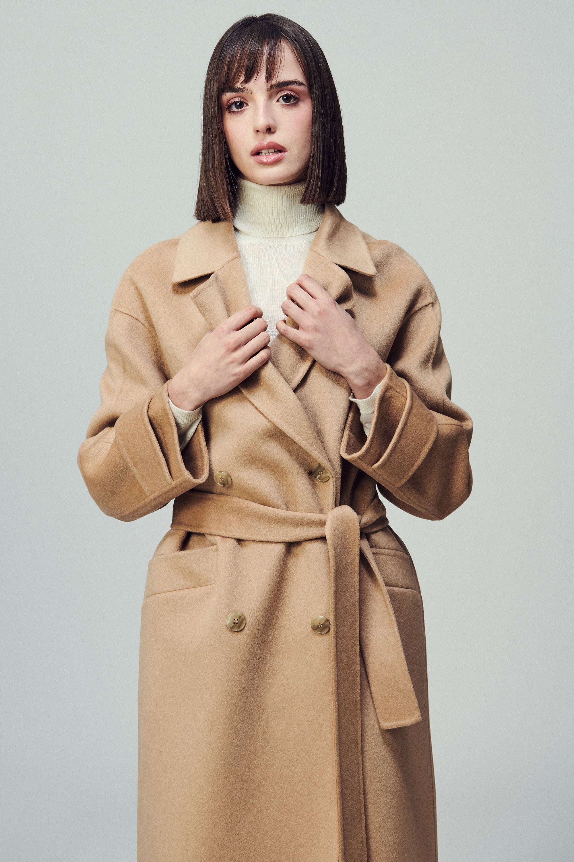 Savile Oversized Double-Breasted Coat Desert
