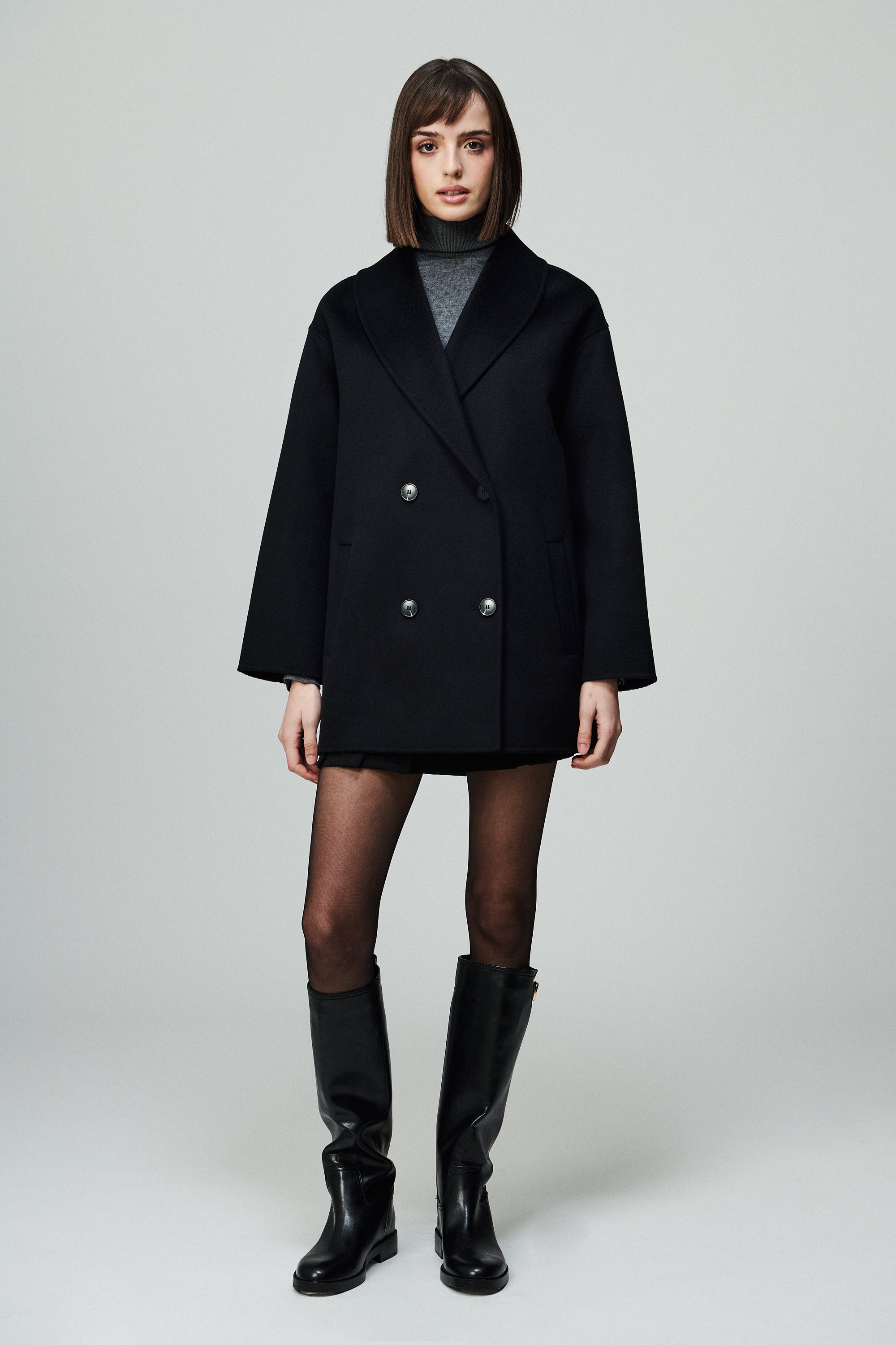 Brooklyn Round Lapel Coat Noir