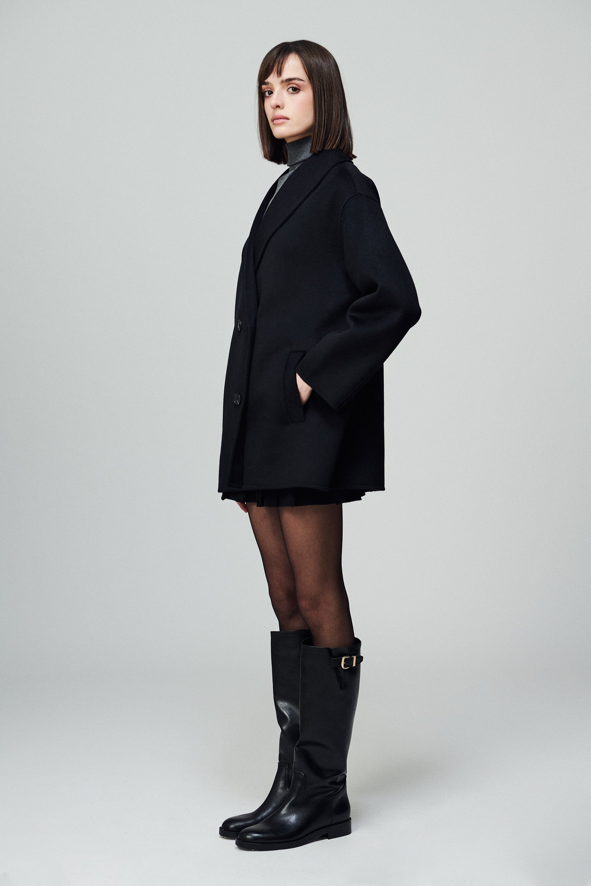 Brooklyn Round Lapel Coat Noir