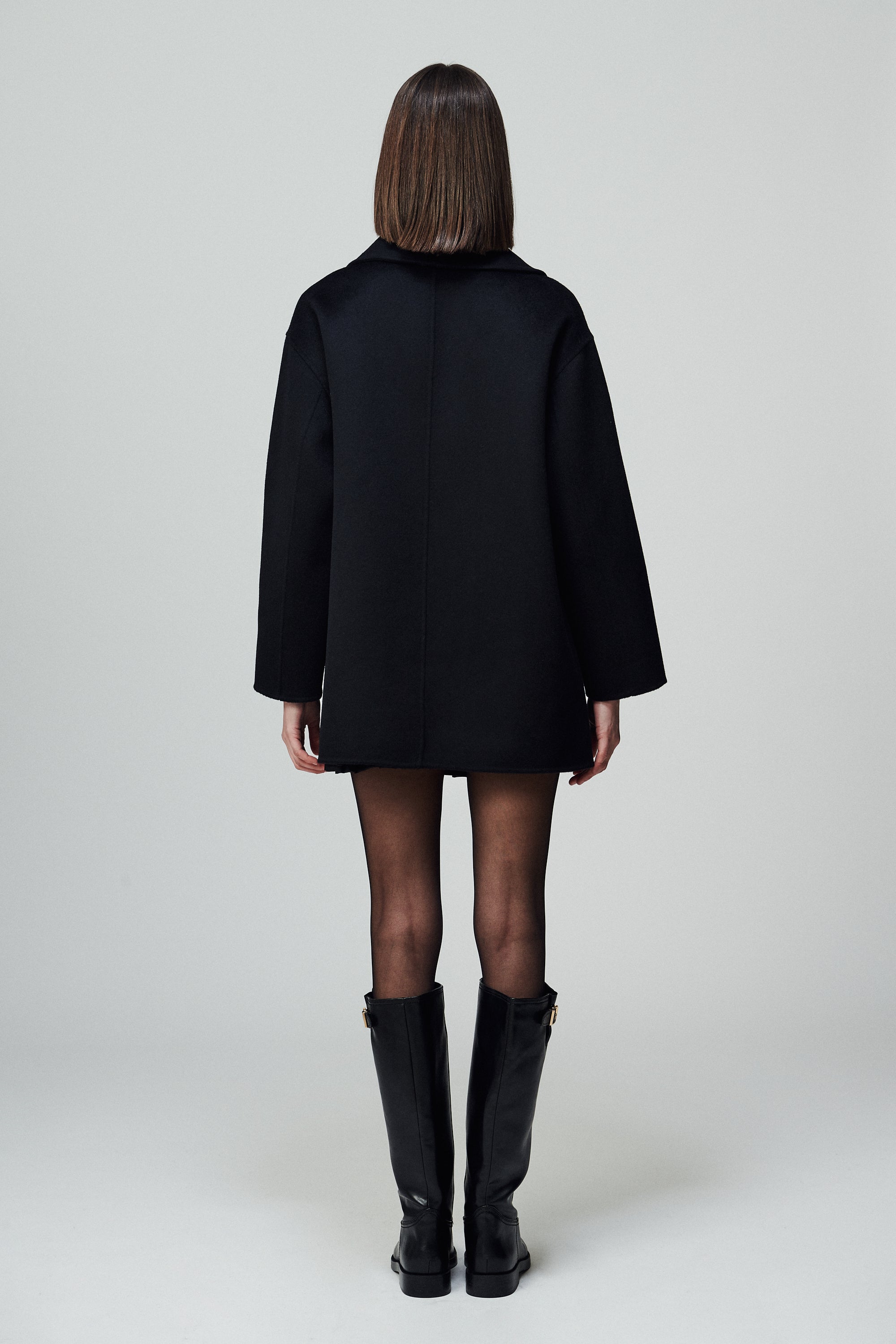Brooklyn Round Lapel Coat Noir