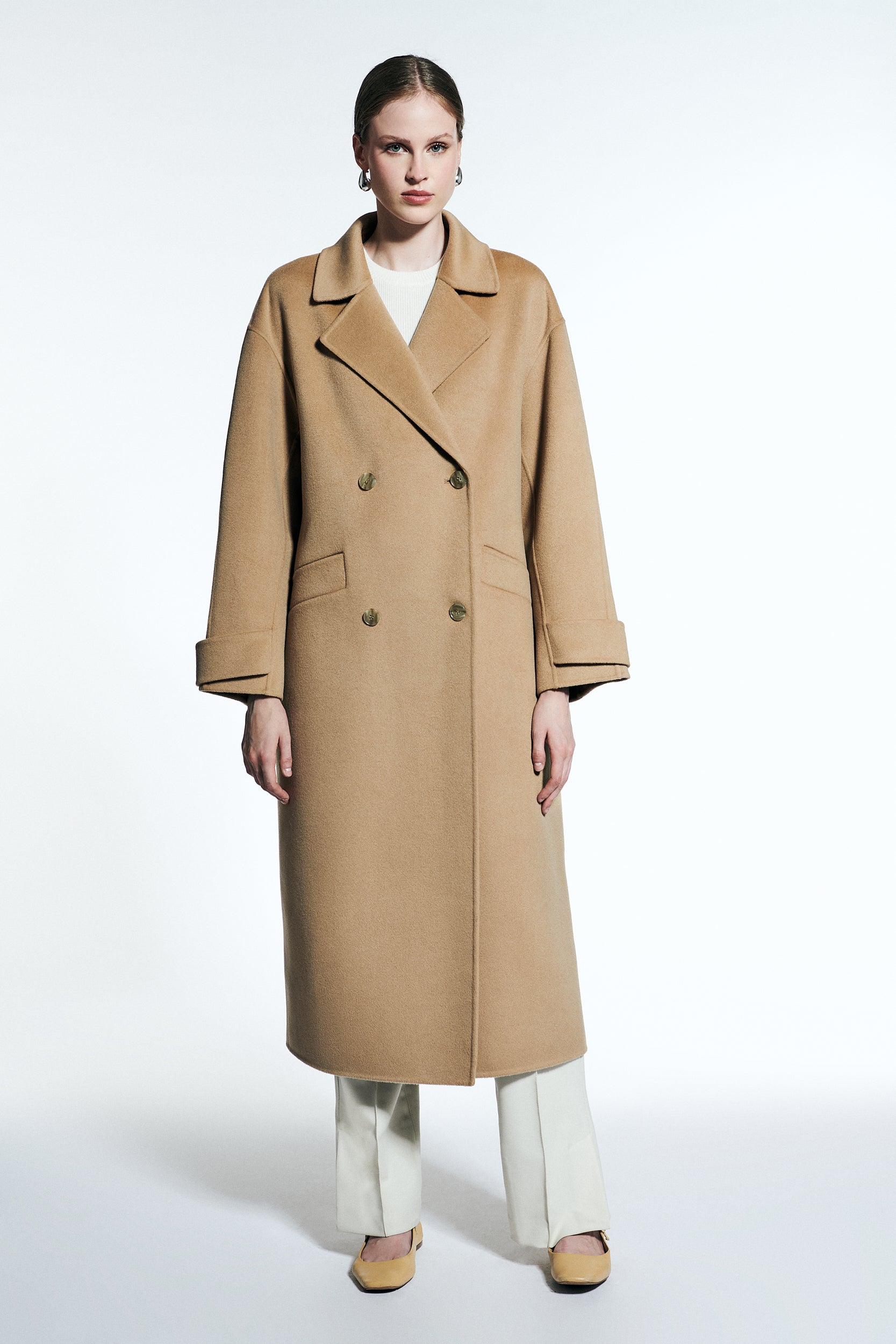 Savile Oversized Double-Breasted Coat Desert